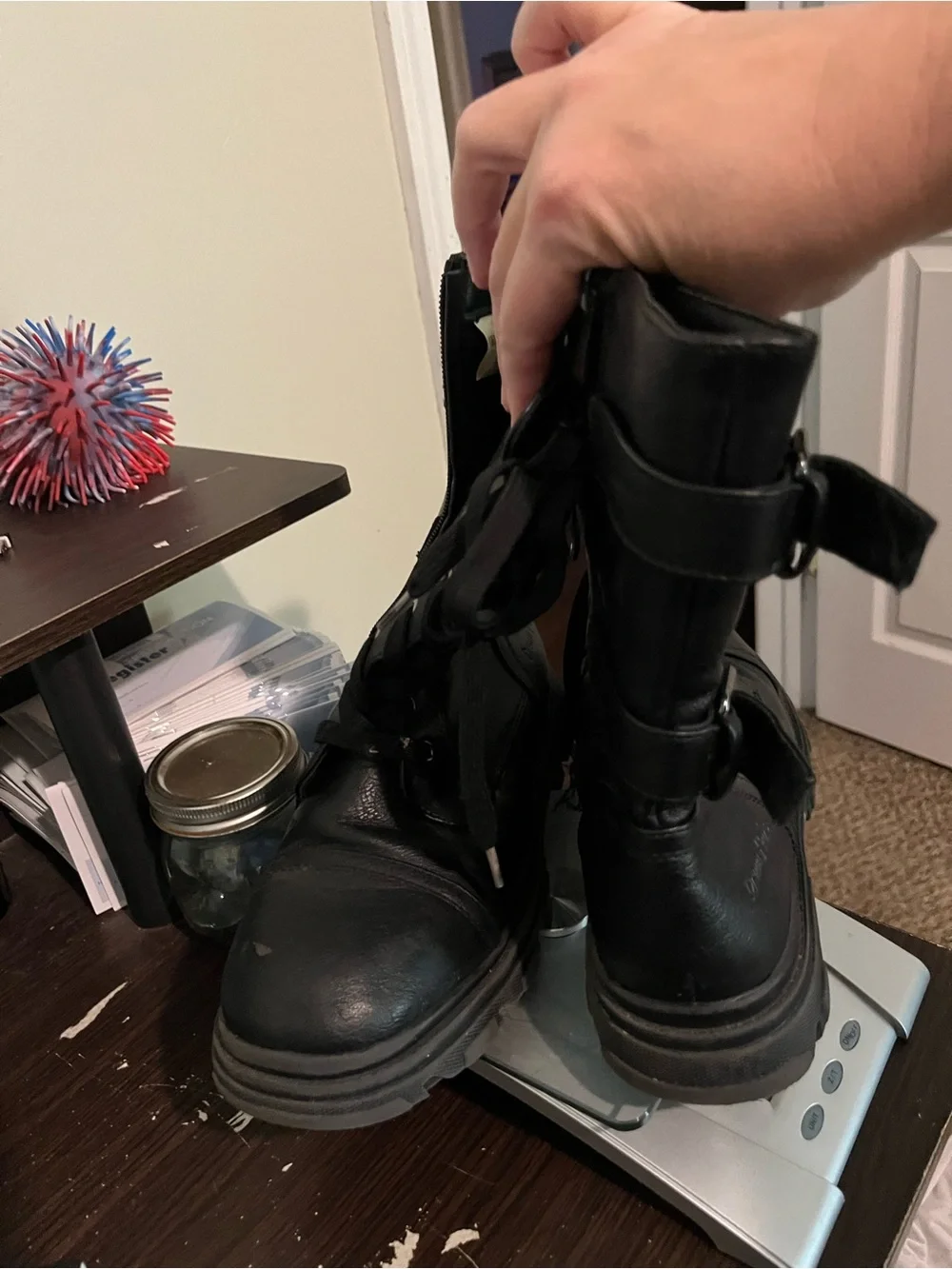 Dream Pairs Black Lace-Up Kids Combat Boots with Side Zip